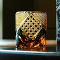 Takeshi – Japanese Warrior Armor Whiskey Glass, Hand-Cut Amber Edo Kiriko