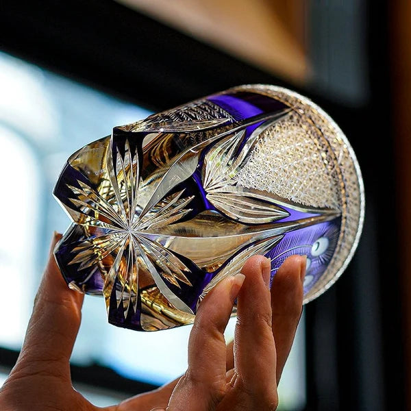 Kujaku – Edo Kiriko Whiskey Glass, Traditional Japanese Peacock Design
