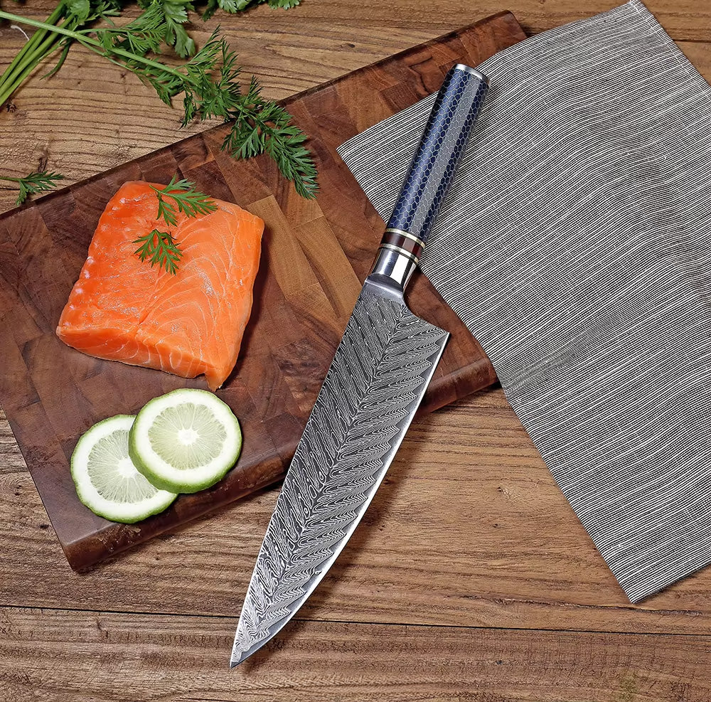 Hayate – Japanese Damascus Chef Knife, 67-Layer Feather Pattern Steel