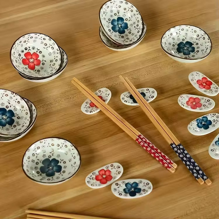 Haruka – Japanese Cherry Blossom Sushi Set, 12-Piece Hand-Painted Ceramic