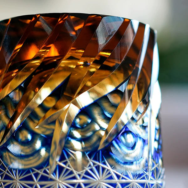 Minato – Traditional Edo Kiriko Whiskey Glass, Starburst Wave Pattern
