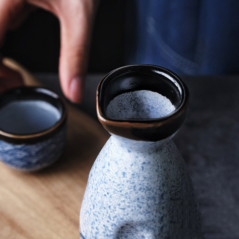 Nagisa – Japanese Sake Set with Seigaiha Wave Pattern, Traditional Ceramic Bottle & Cups