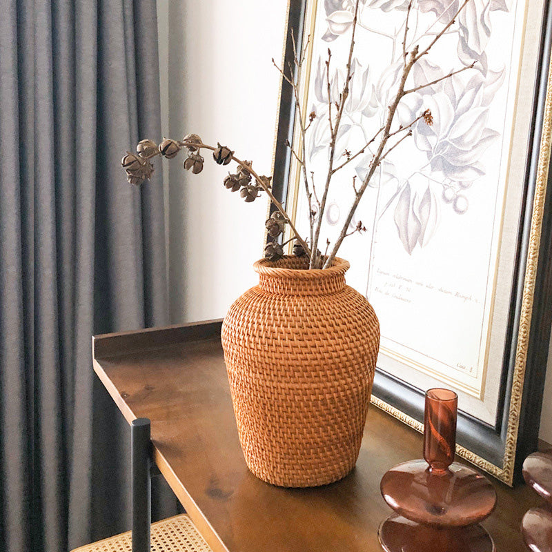 Kago – Japanese Flower Vase, Natural Handwoven Rattan Decor Basket