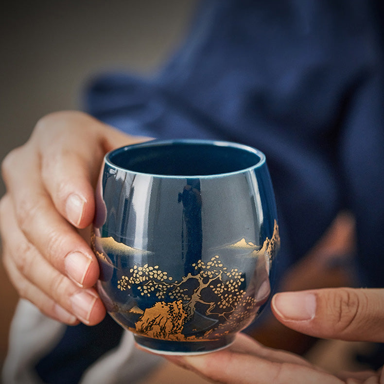 Sansui – Japanese Teapot, Blue Porcelain Gongfu Tea Set with Tray