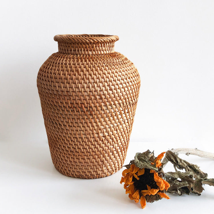 Kago – Japanese Flower Vase, Natural Handwoven Rattan Decor Basket