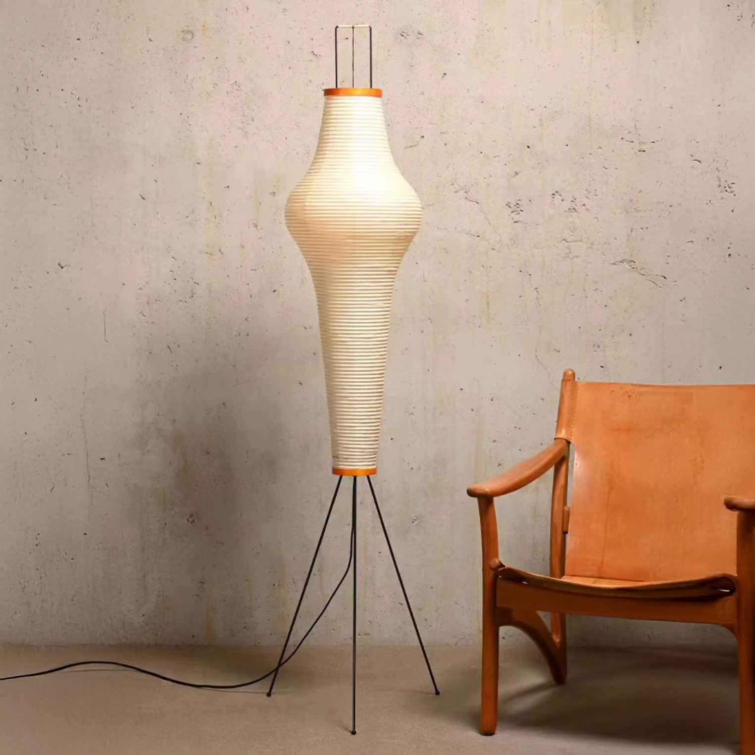 Yoru – Japandi Style Floor Lamp, Wabi-Sabi Paper Lamp with Tripod Stand