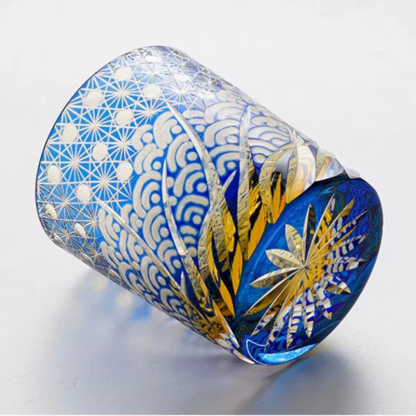 Minato – Traditional Edo Kiriko Whiskey Glass, Starburst Wave Pattern