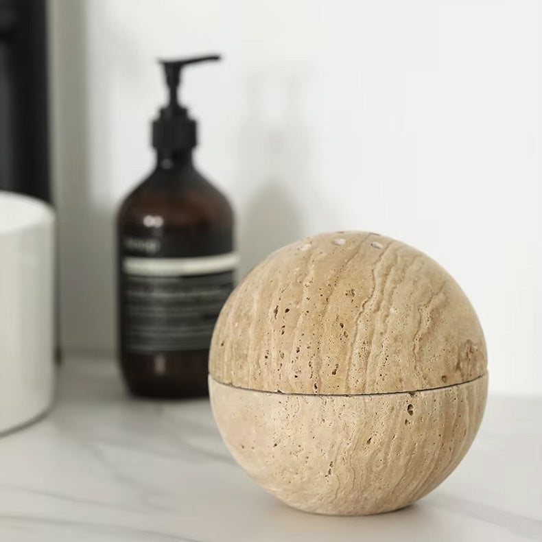 Maru – Japanese Style Travertine Incense Burner, Handcarved Aromatherapy Orb