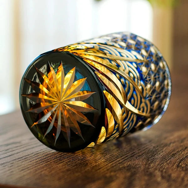 Minato – Traditional Edo Kiriko Whiskey Glass, Starburst Wave Pattern