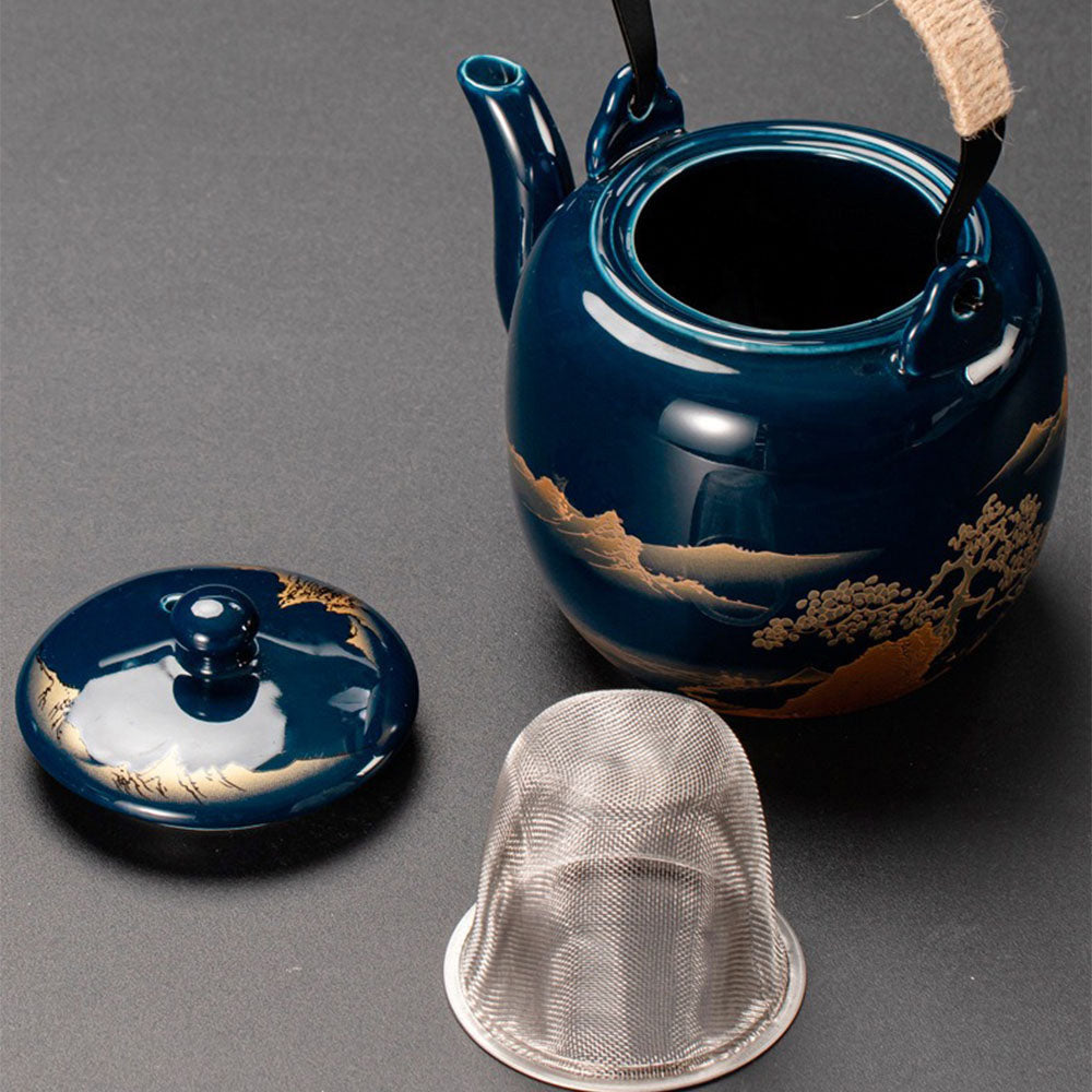 Sansui – Japanese Teapot, Blue Porcelain Gongfu Tea Set with Tray