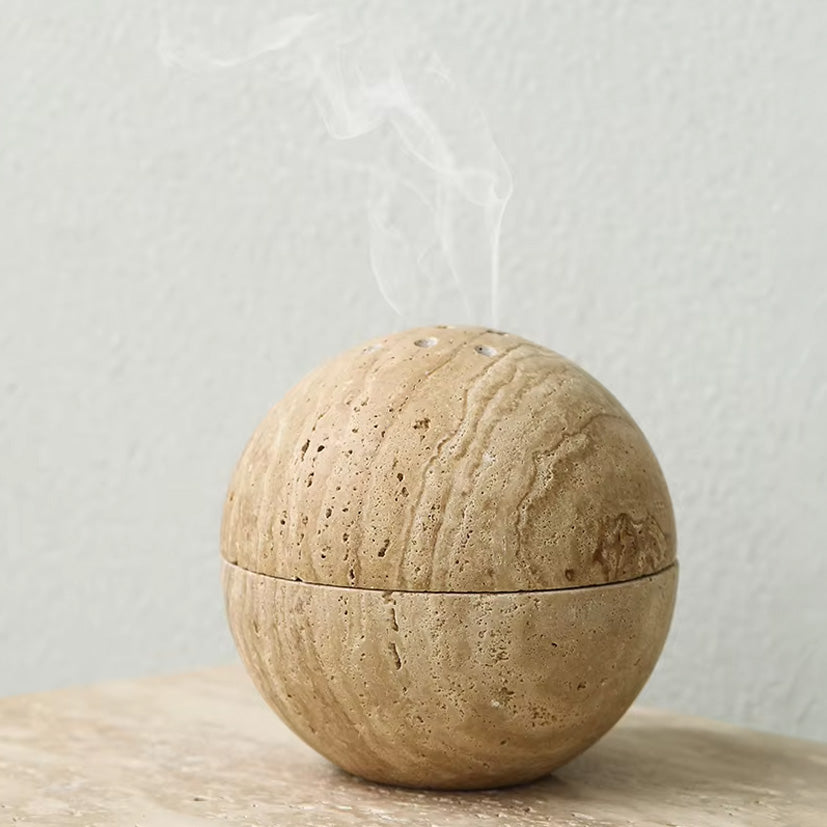 Maru – Japanese Style Travertine Incense Burner, Handcarved Aromatherapy Orb