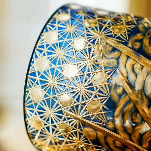 Minato – Traditional Edo Kiriko Whiskey Glass, Starburst Wave Pattern