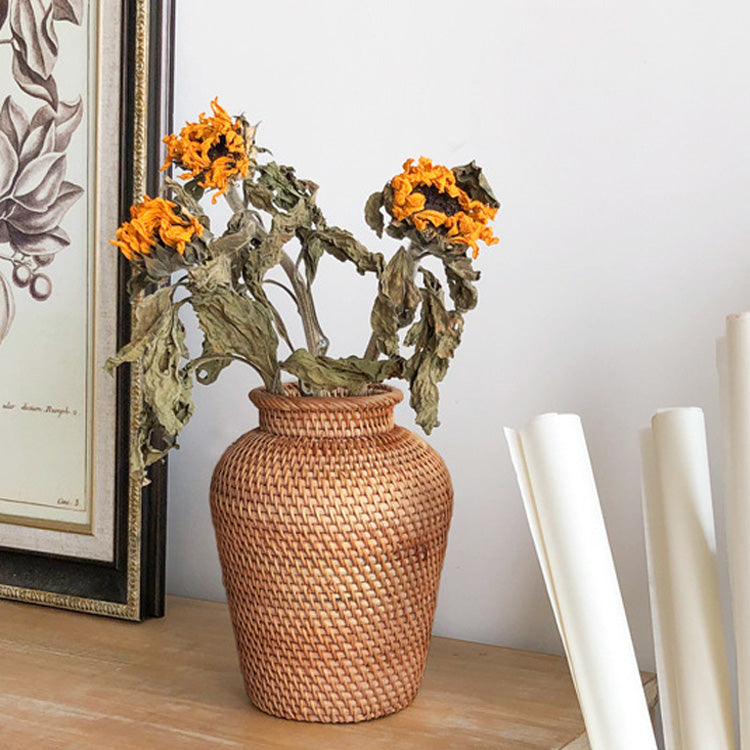 Kago – Japanese Flower Vase, Natural Handwoven Rattan Decor Basket