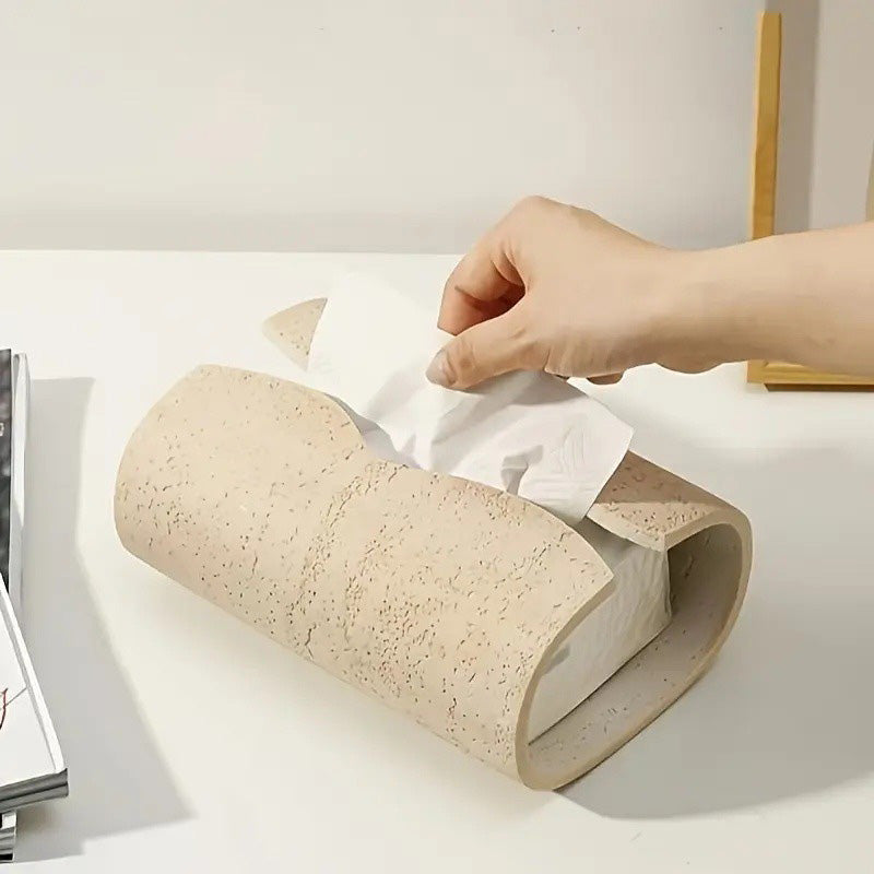 Suna – Japandi Tissue Holder, Handcrafted Natural Sandstone Accent