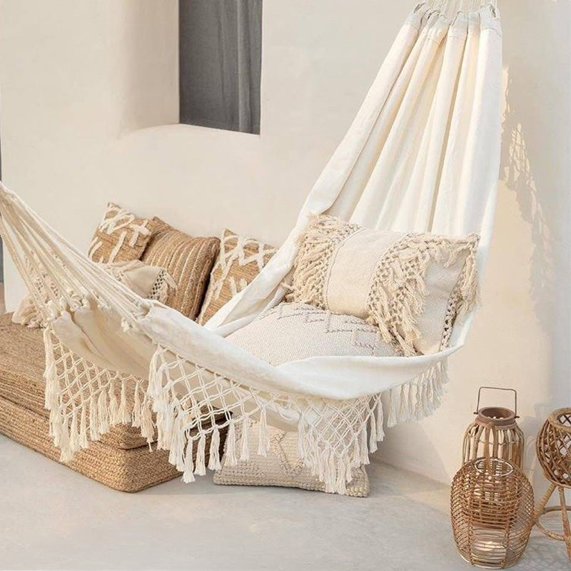 Kasumi – Japandi Style Cotton Hammock with Fringe, Boho Macrame Garden Swing