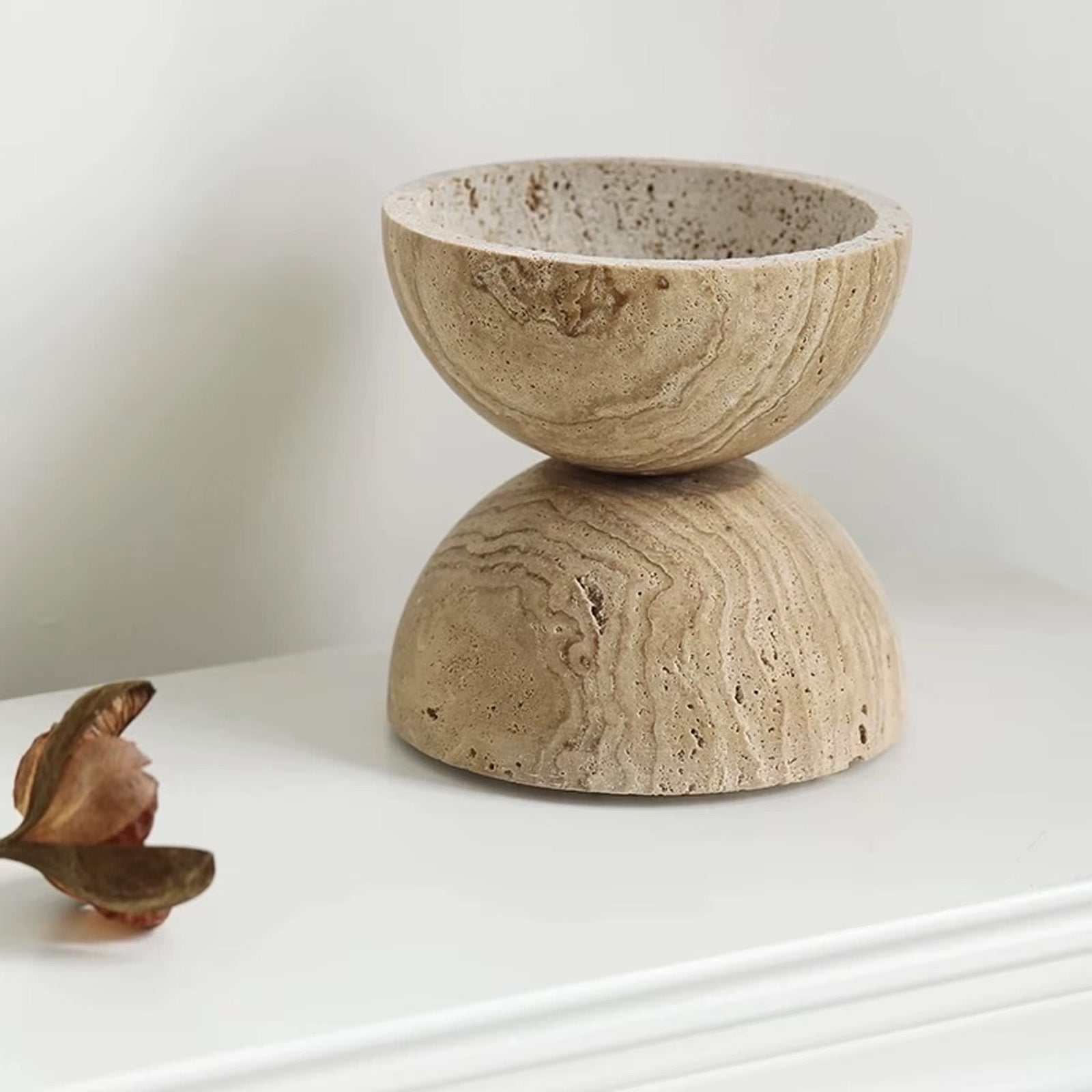 Maru – Japanese Style Travertine Incense Burner, Handcarved Aromatherapy Orb