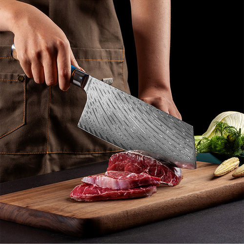 Arashi – Japanese Damascus Cleaver, VG10 Chef Knife with Blue Resin Wood Handle