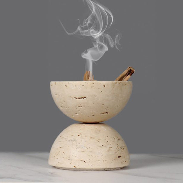 Maru – Japanese Style Travertine Incense Burner, Handcarved Aromatherapy Orb