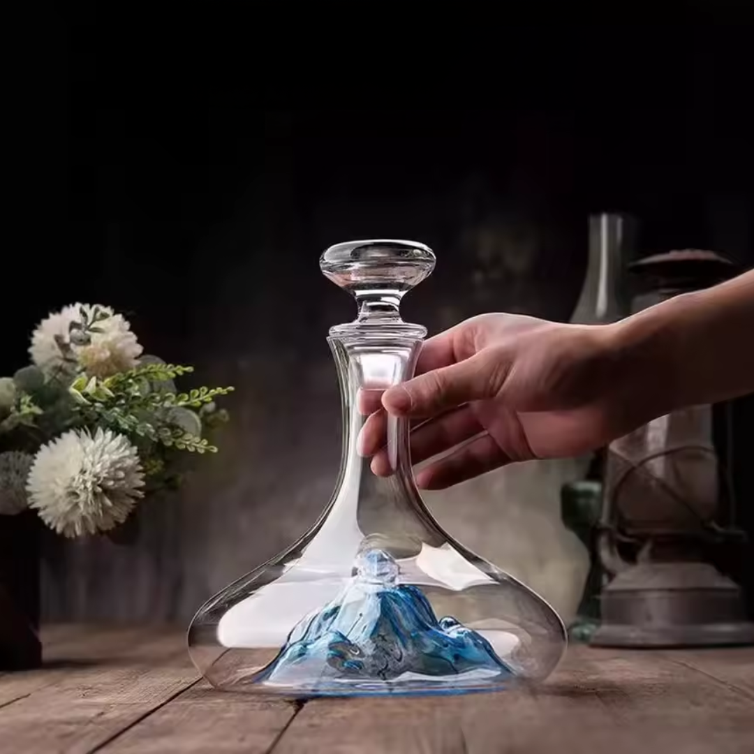 Aoki – Japanese Style Wine Decanter, Hand-Blown Blue Mountain Glass