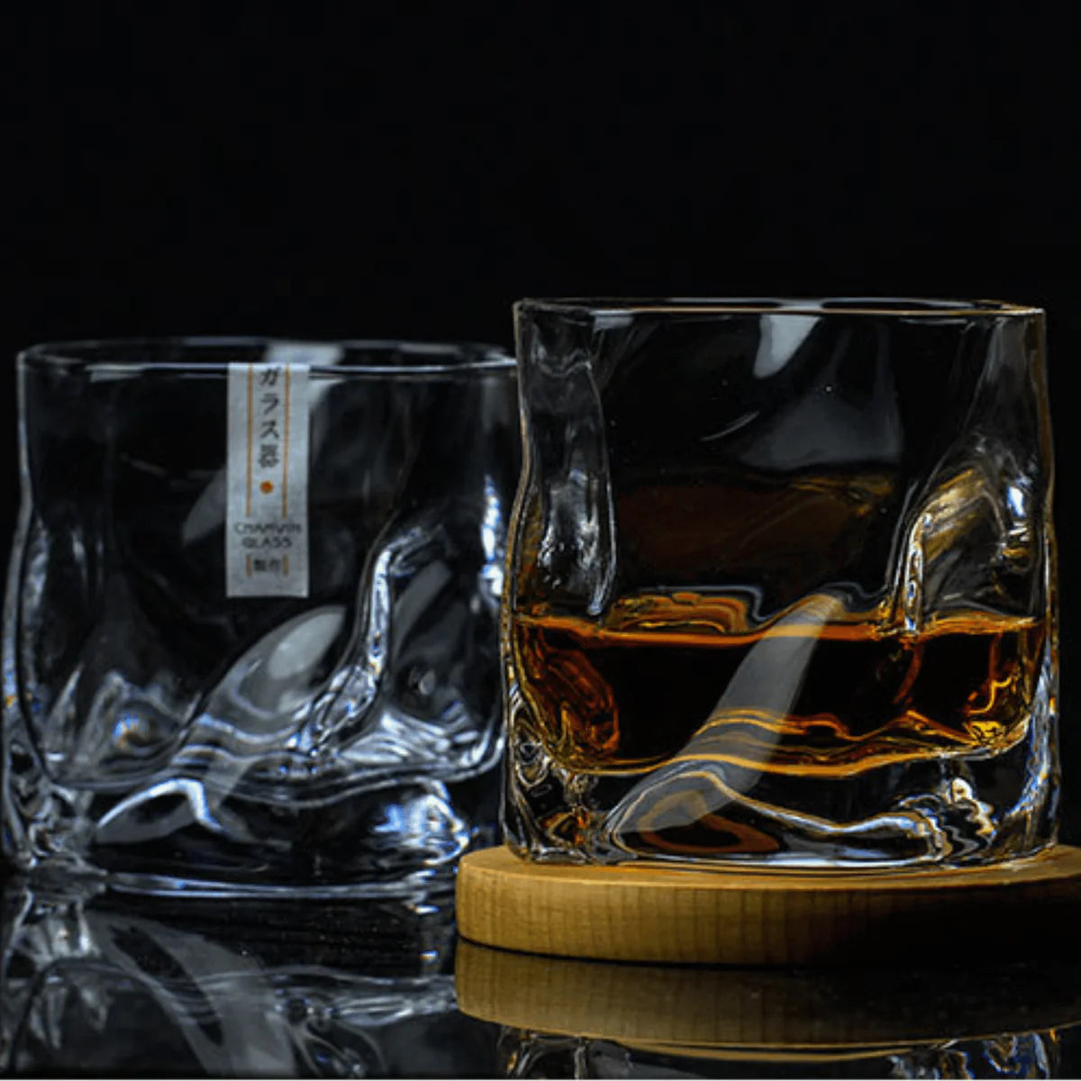 Kaze – Traditional Japanese Edo Kiriko Whisky Glass, Crumpled Crystal Design