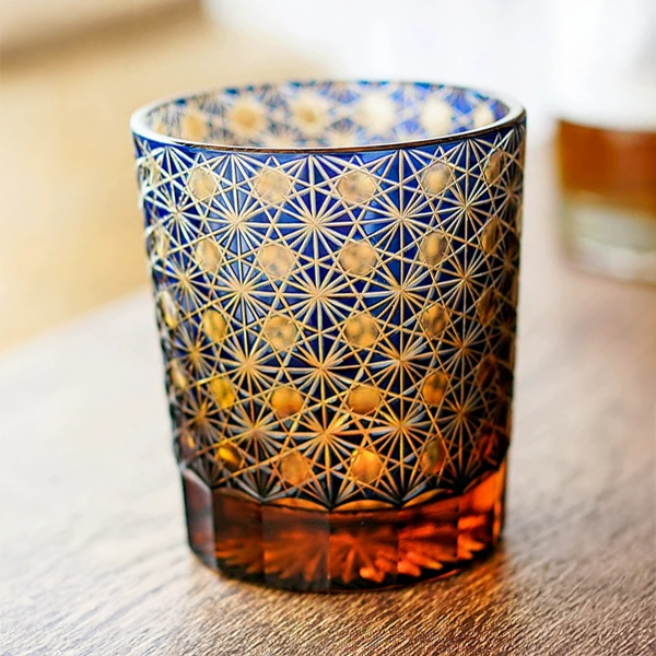 Hoshizora – Traditional Japanese Edo Kiriko Whiskey Glass, Blue Amber Crystal