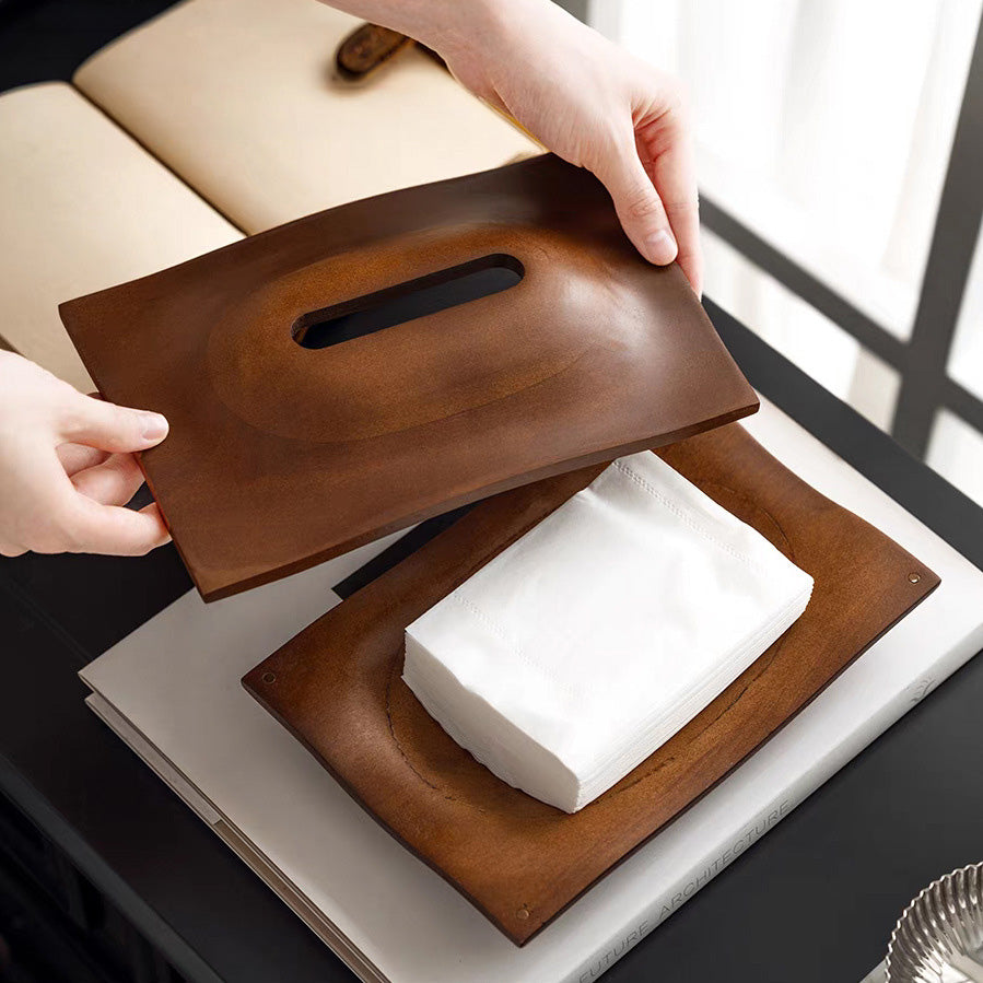 Yama – Japanese Wood Tissue Box Cover, Solid Walnut Sculptural Design