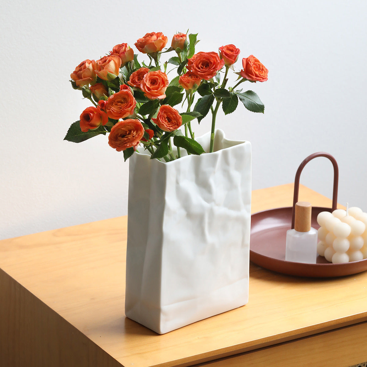 Washi – Ceramic Flower Vase, Handcrafted Japandi Paper Bag Design