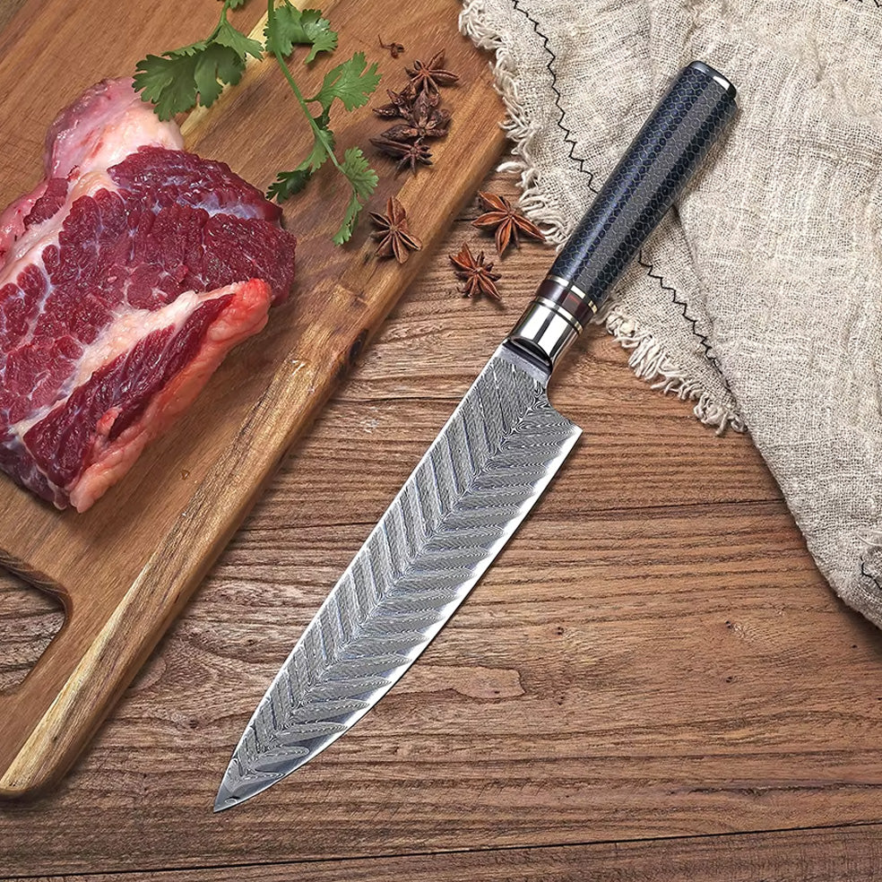 Hayate – Japanese Damascus Chef Knife, 67-Layer Feather Pattern Steel
