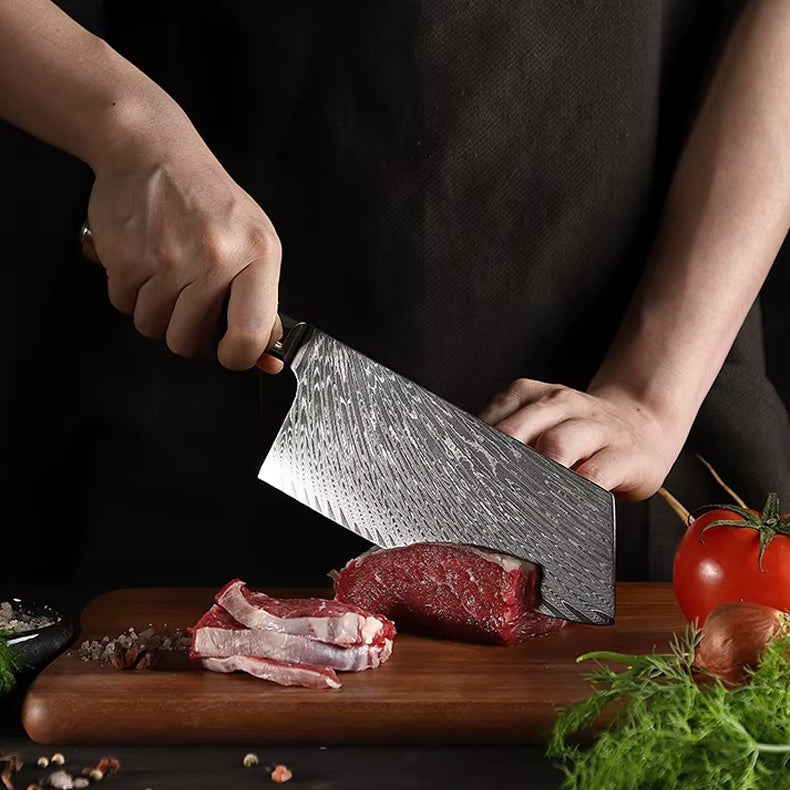 Arashi – Japanese Damascus Cleaver, VG10 Chef Knife with Blue Resin Wood Handle