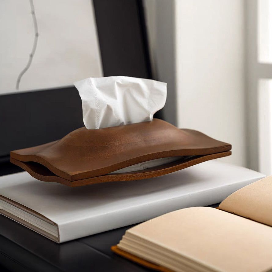 Yama – Japanese Wood Tissue Box Cover, Solid Walnut Sculptural Design