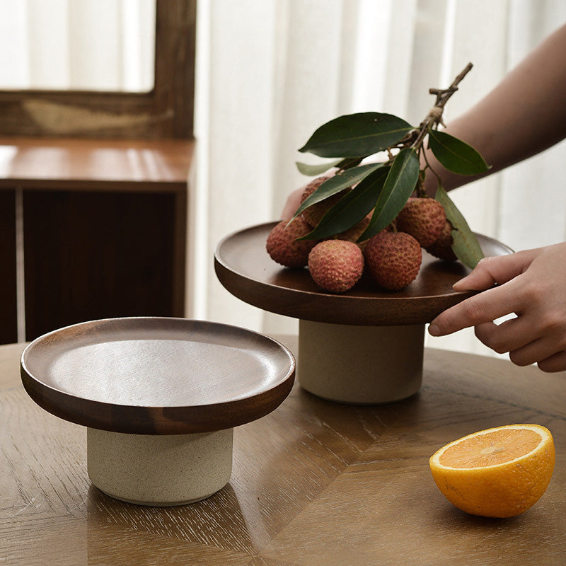 Komori – Japanese Acacia Wood Fruit Tray, Cake Stand with Serving Plate