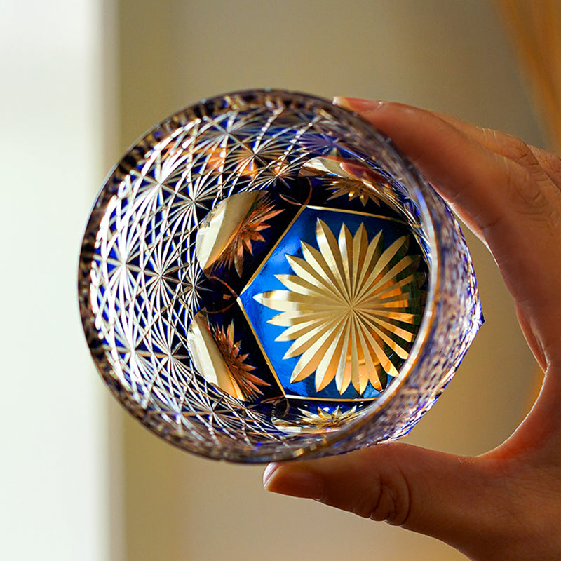Ruri – Traditional Japanese Edo Kiriko Whiskey Glass, Hand-Cut Crystal Amber