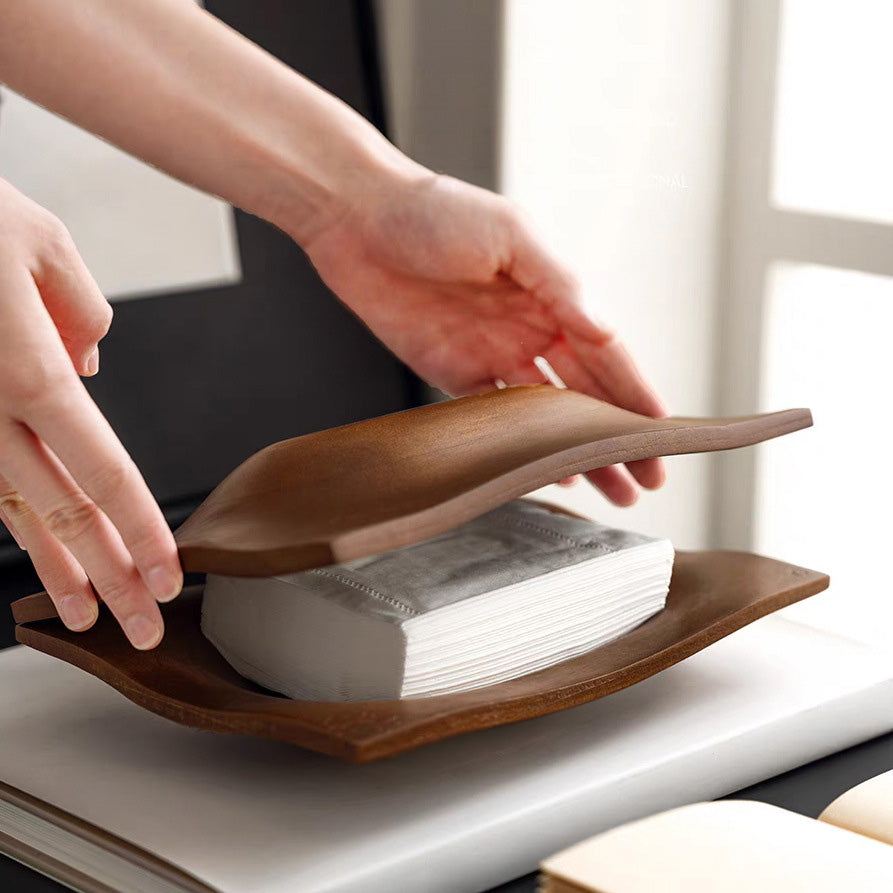 Yama – Japanese Wood Tissue Box Cover, Solid Walnut Sculptural Design