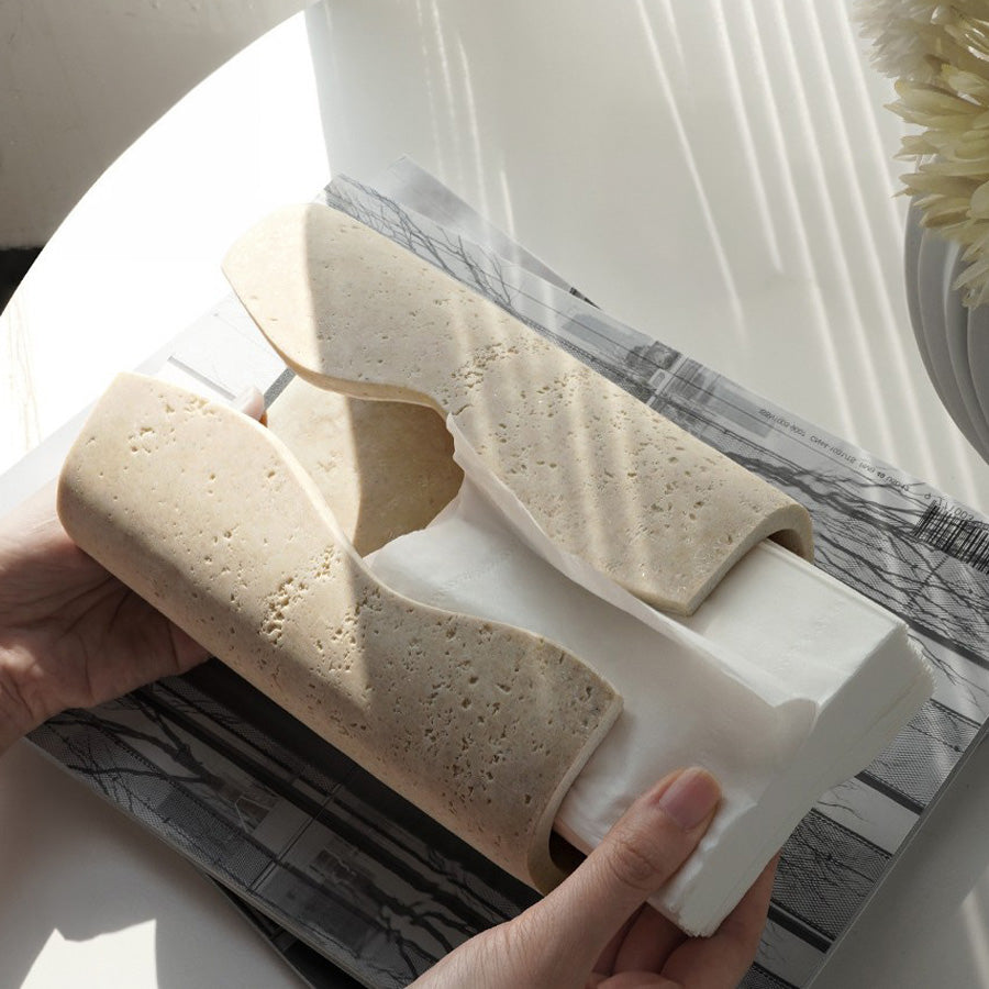 Suna – Japandi Tissue Holder, Handcrafted Natural Sandstone Accent