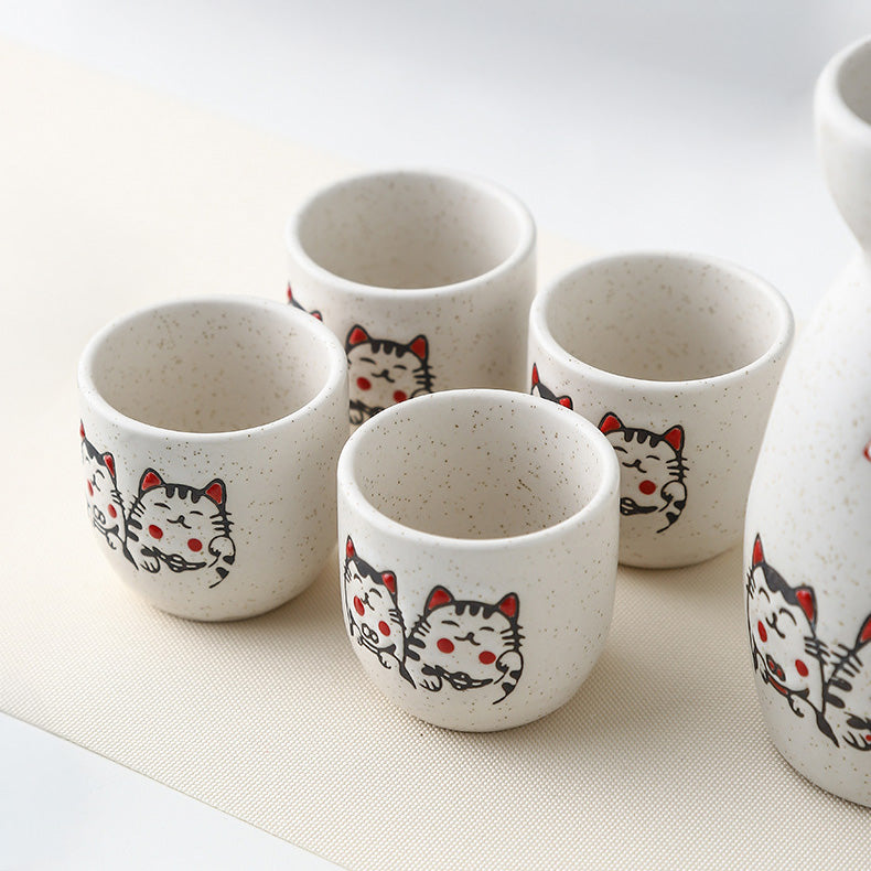 Fuku – Japanese Sake Set with Hand-Painted Motifs, Traditional Ceramic Bottle & Cups