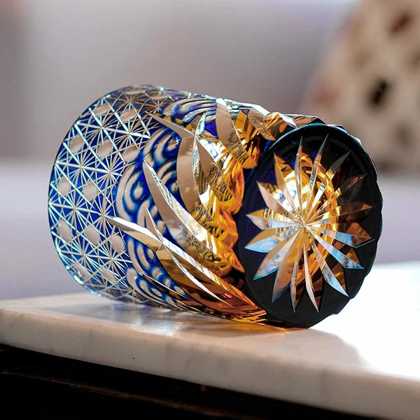 Minato – Traditional Edo Kiriko Whiskey Glass, Starburst Wave Pattern