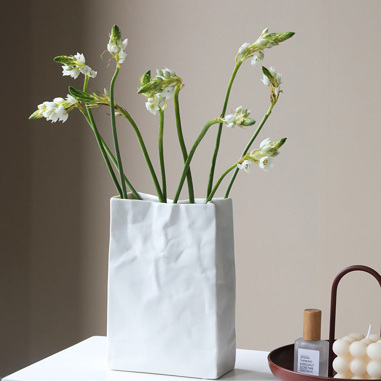 Washi – Ceramic Flower Vase, Handcrafted Japandi Paper Bag Design