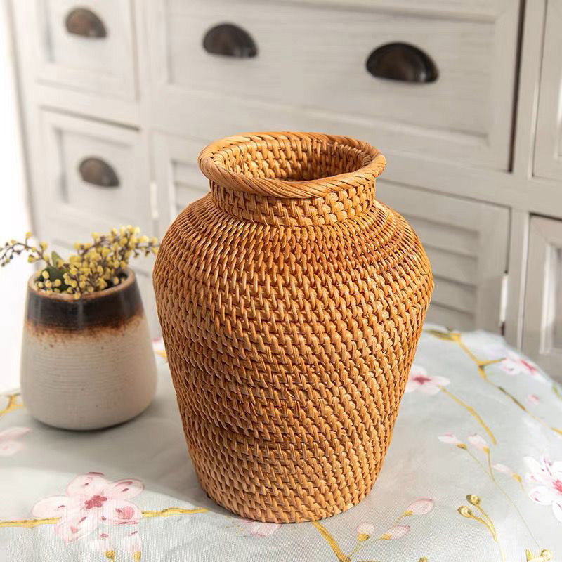 Kago – Japanese Flower Vase, Natural Handwoven Rattan Decor Basket