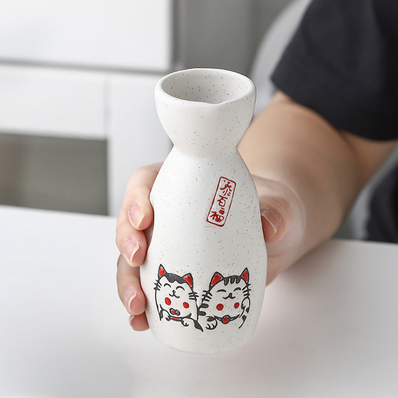 Fuku – Japanese Sake Set with Hand-Painted Motifs, Traditional Ceramic Bottle & Cups
