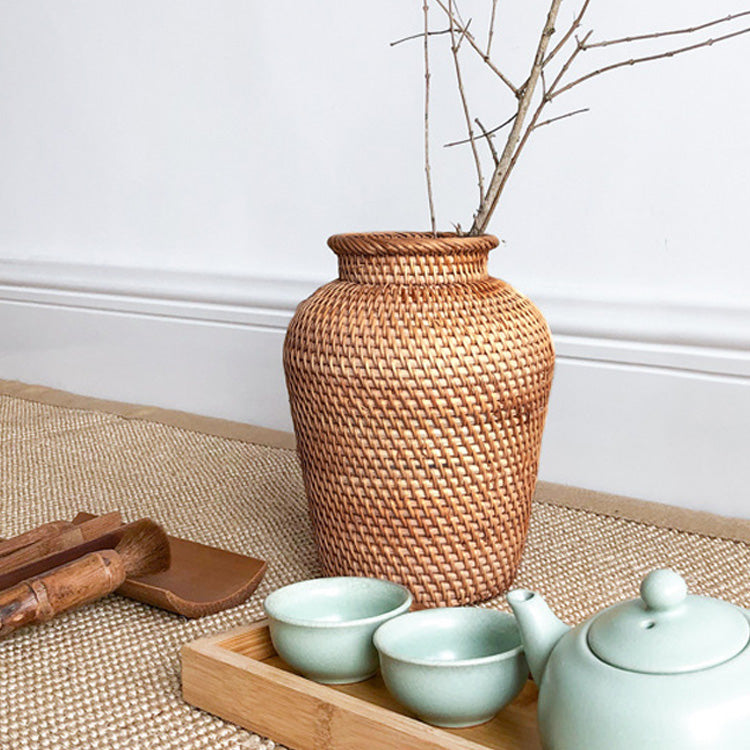 Kago – Japanese Flower Vase, Natural Handwoven Rattan Decor Basket