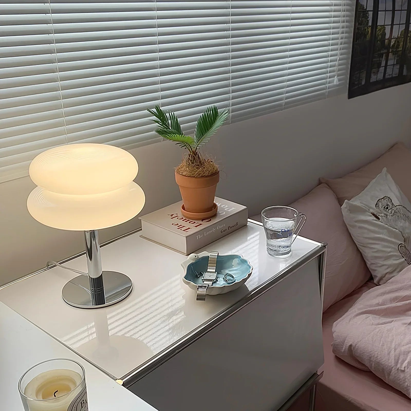 Mochi –  Japandi Style Table Lamp, Minimalist Cushion Glass Design