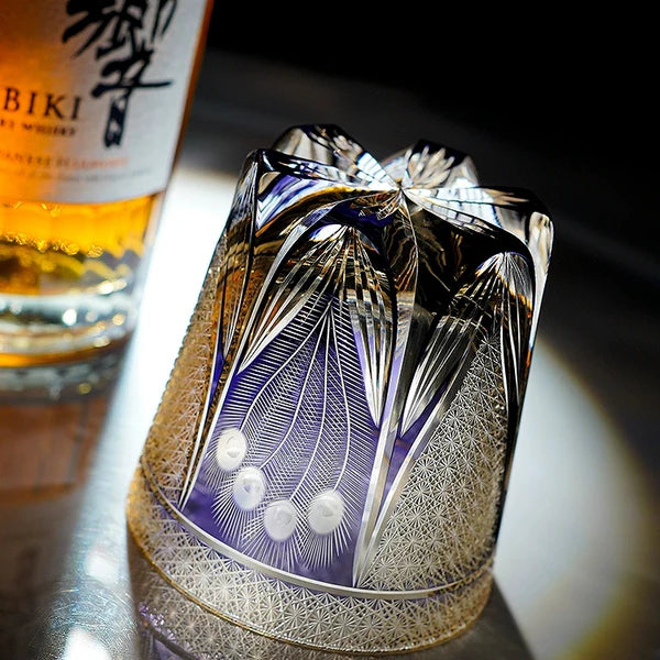 Kujaku – Edo Kiriko Whiskey Glass, Traditional Japanese Peacock Design