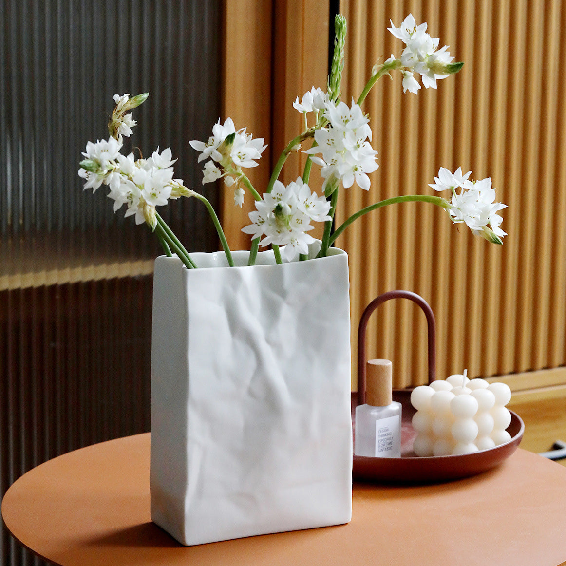 Washi – Ceramic Flower Vase, Handcrafted Japandi Paper Bag Design