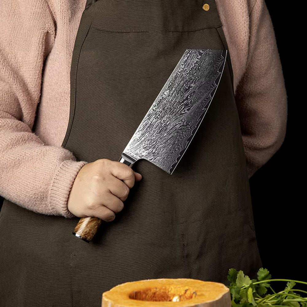 Arashi – Japanese Damascus Cleaver, VG10 Chef Knife with Blue Resin Wood Handle