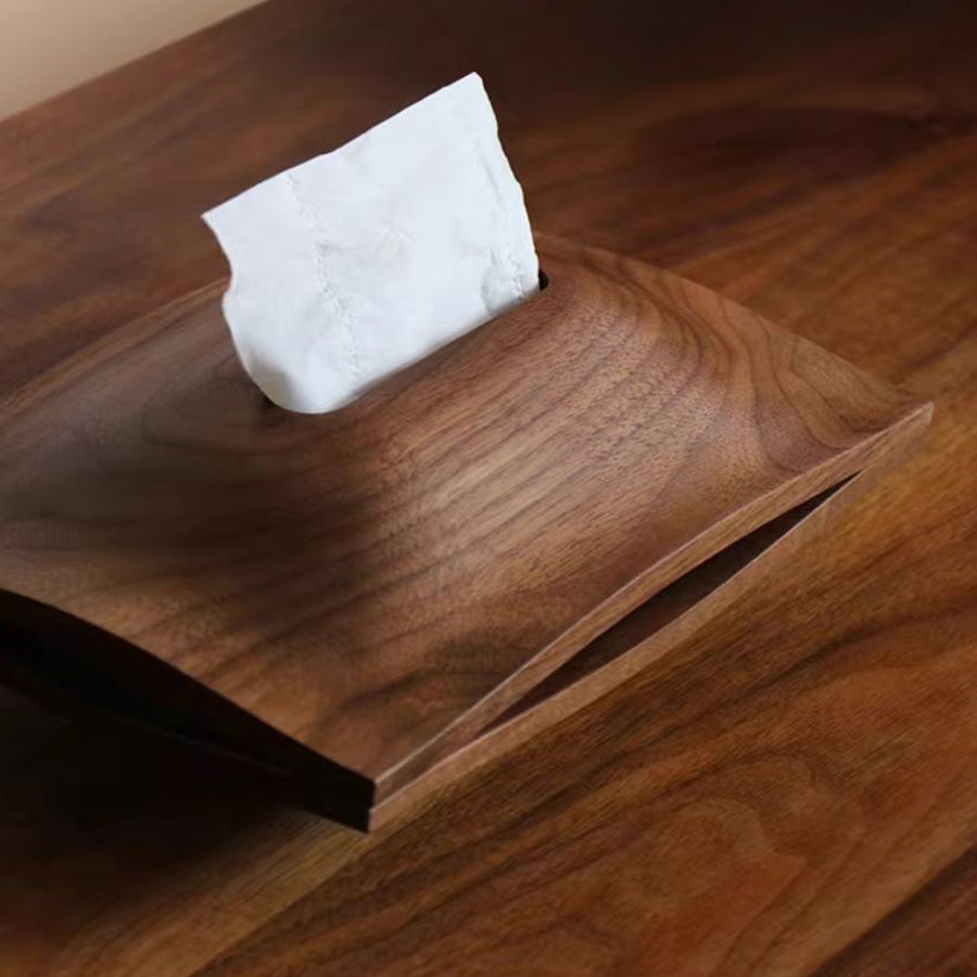 Yama – Japanese Wood Tissue Box Cover, Solid Walnut Sculptural Design