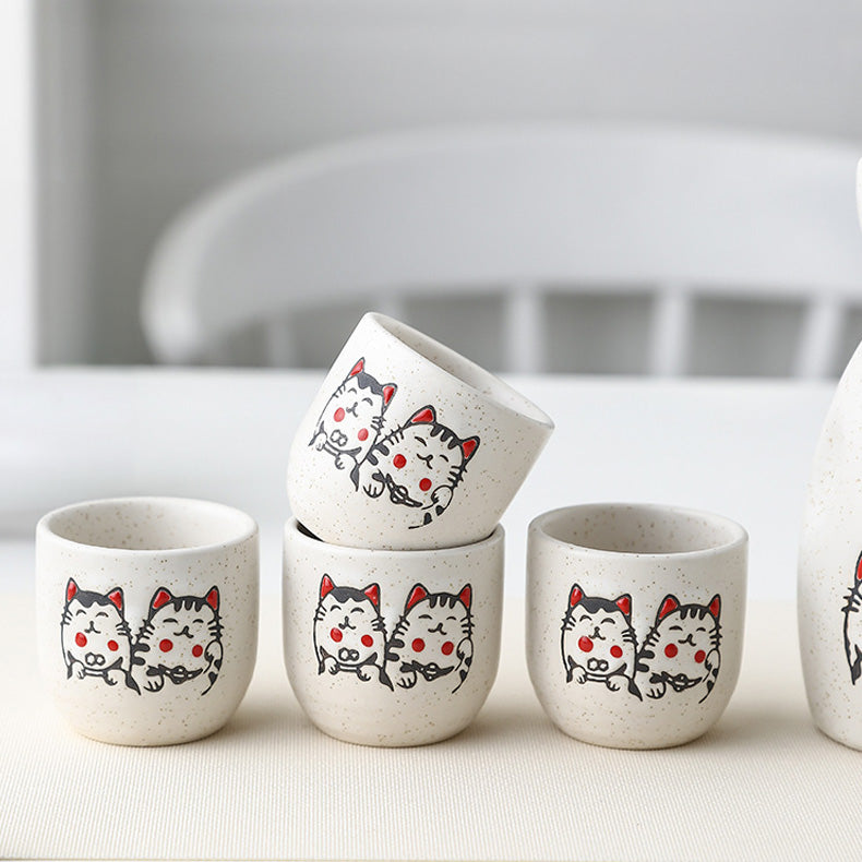 Fuku – Japanese Sake Set with Hand-Painted Motifs, Traditional Ceramic Bottle & Cups