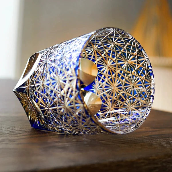 Minato – Traditional Edo Kiriko Whiskey Glass, Starburst Wave Pattern