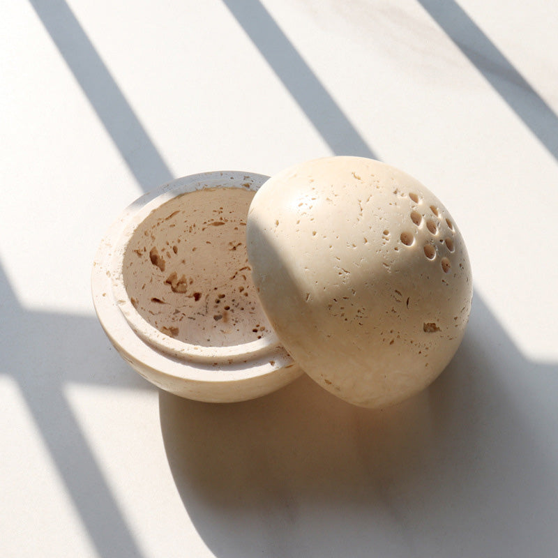 Maru – Japanese Style Travertine Incense Burner, Handcarved Aromatherapy Orb