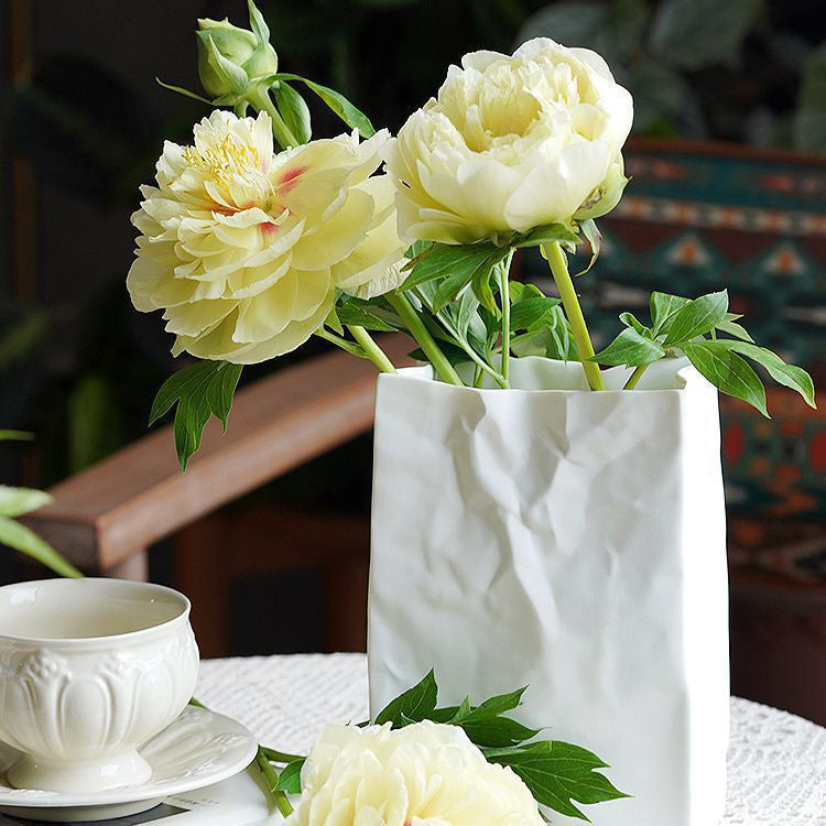 Washi – Ceramic Flower Vase, Handcrafted Japandi Paper Bag Design