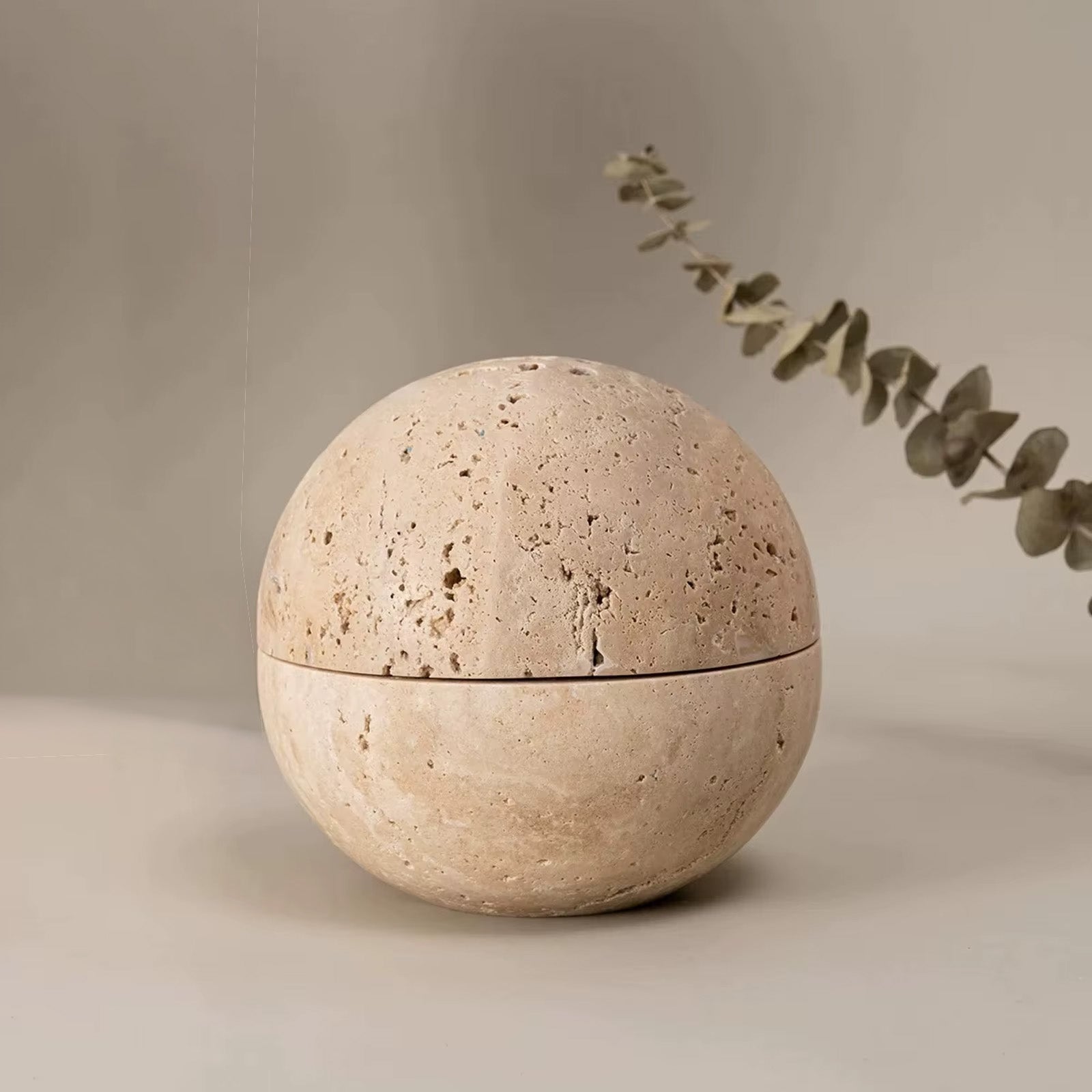 Maru – Japanese Style Travertine Incense Burner, Handcarved Aromatherapy Orb